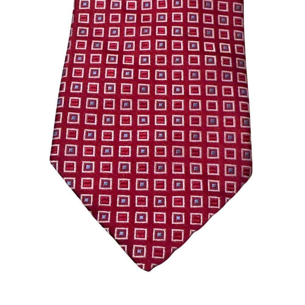 Tommy Hilfiger Red Multicolor Square Silk Classic Neck Tie